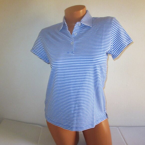 RENWICK Pima 100% Cotton Golf Polo Shirt XS Short Sleeve Cobalt White Stripe $85 - Picture 1 of 9